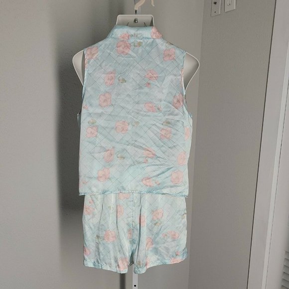 Kim Rogers Intimates Top & Shorts 2 Piece Pajama Set ~ Sz L ~ Blue ~ Floral - Picture 4 of 5